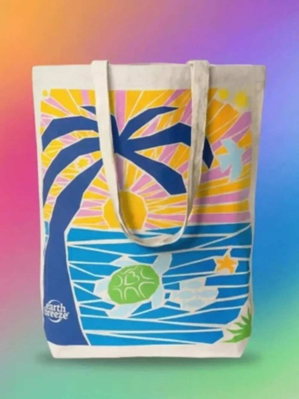 New Earth Breeze ocean conservation turtle tropical palm beach canvas tote bag